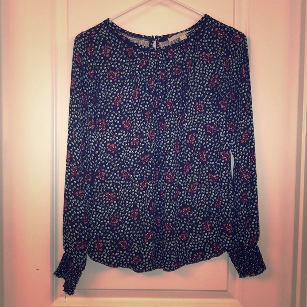 ⭐️SALE⭐️ Loft Black Top with Red and Teal Print
